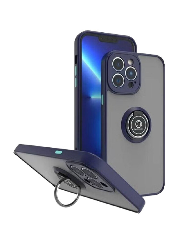 

Gennext Apple iPhone 14 Pro Metal Ring Holder Grip Kickstand Car Magnetic Mount Shockproof Matte Hard Back Bumper Mobile Phone Case Cover, Blue