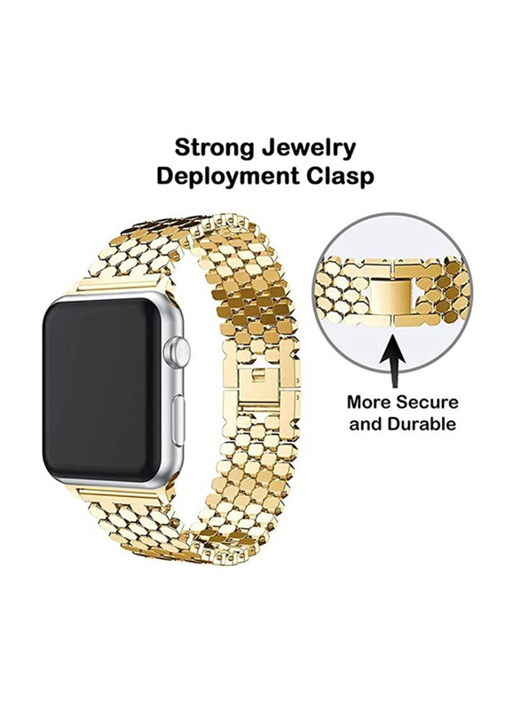 Gennext Honeycomb Pattern Stainless Steel Replacement Watchband for Apple Watch 42/44/45mm, Gold