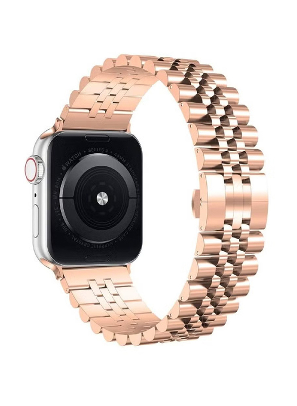 Stainless Steel Heavy Band with Butterfly Folding Clasp Link Bracelet for Apple Watch Ultra/Watch Ultra 2 49mm, Rose Gold