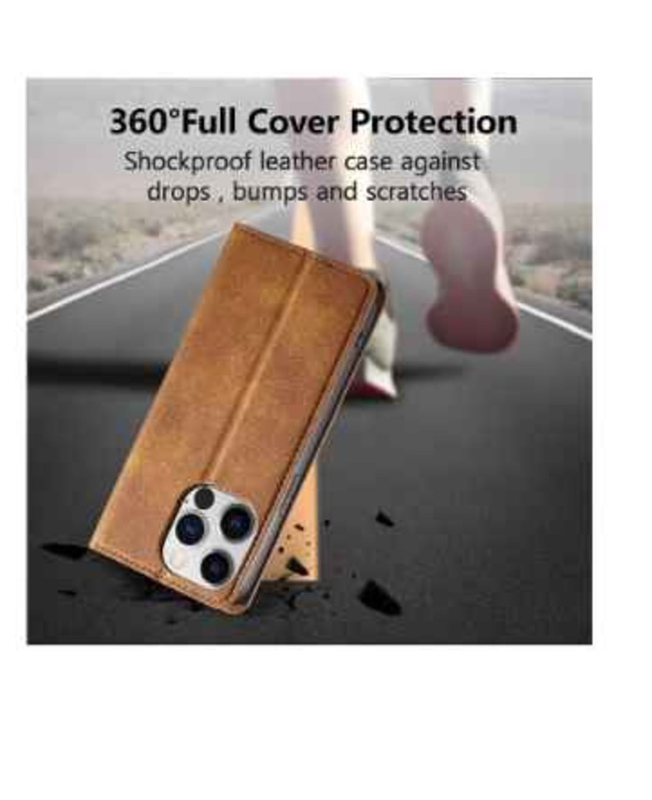 Apple iPhone 15 Pro 6.1 Inch Leather Mobile Phone Case Cover With Card Holder & Phone Grip, Brown