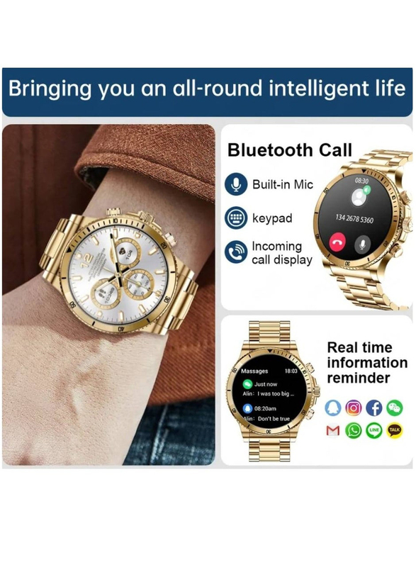 Smart Activity with Heart Rate Blood Pressure Sleep Monitor Bluetooth Call IP67 Waterproof Smartwatch, Gold