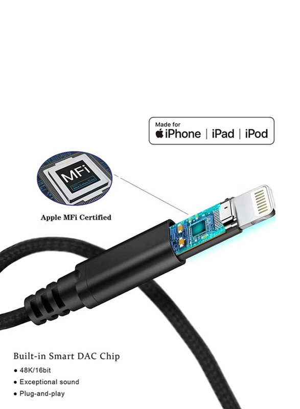 Gennext Aux Cord Cable, Lightning Male to 3.5mm Aux for Apple Phones, Black