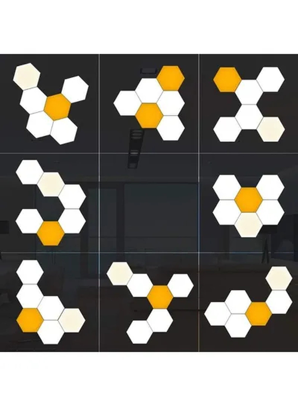 Hexagonal Wall Light, 6 Piece, White/Orange