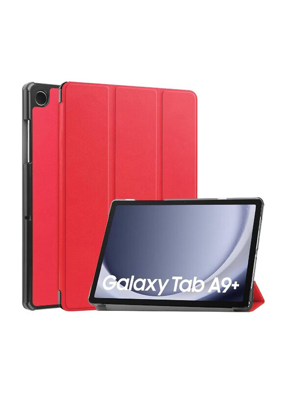 

Generic Samsung Galaxy Tab A9 Plus Slim Translucent Back Tri-Fold Folio Stand Protective Tablet Cover, Red