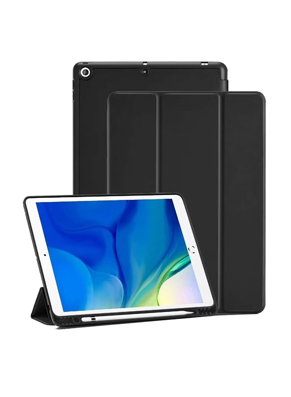 Gennext Apple iPad 7th/8th/9th Generation Soft TPU Back Smart Magnetic Stand Protective Cover with Pencil Holder, Black