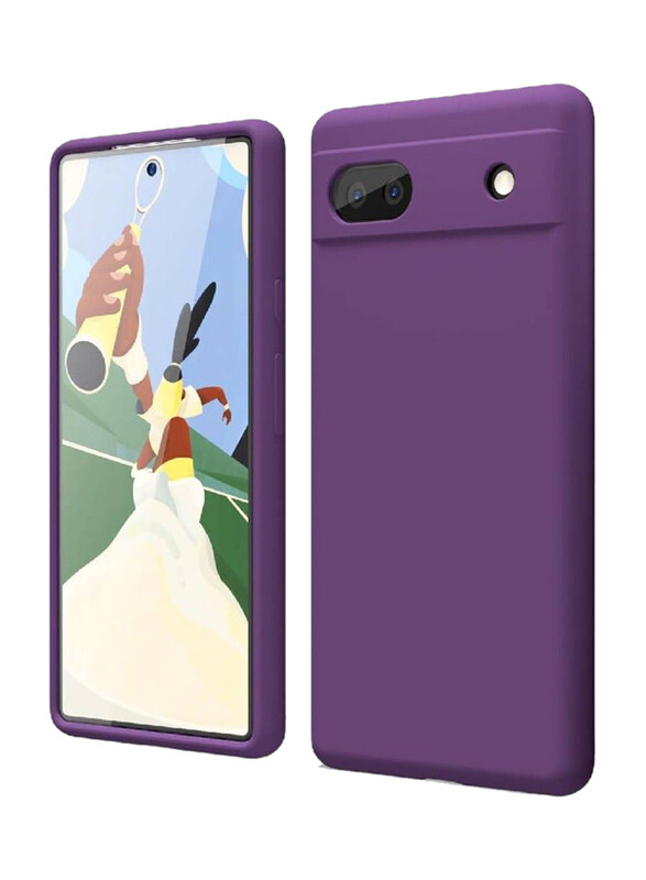 

Generic Google Pixel 6A Thin Slim Liquid Silicone Plain Smooth Gel Cute Mobile Phone Case Cover, Purple