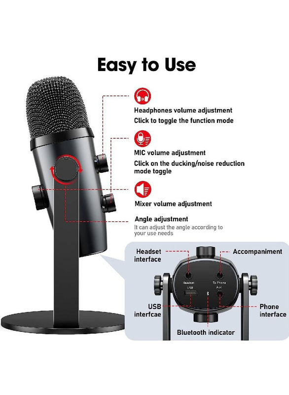 PW10 Professional Metal Voice Recording Usb Condenser Studio and Podcast Recording Gaming Microphones for PC and Laptops, Black