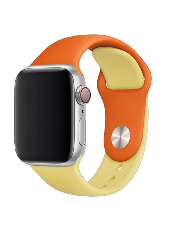 Gennext Dual Colour Soft Silicone Watch Strap for Apple Watch 42mm/44mm/45mm & iWatch Series 7/6/SE/5/4/3/2/1, Orange/Yellow