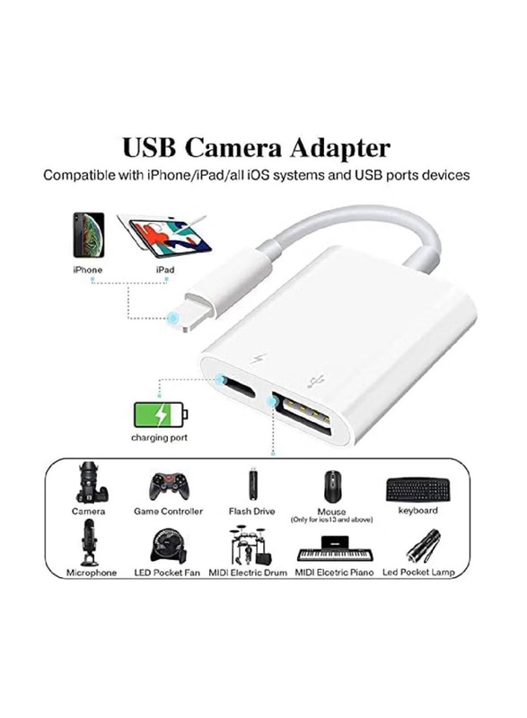 Gennext USB Camera Adapter with Charging Port, Portable USB Female OTG Adapter for iPhone/iPad, White