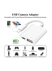 Gennext USB Camera Adapter with Charging Port, Portable USB Female OTG Adapter for iPhone/iPad, White