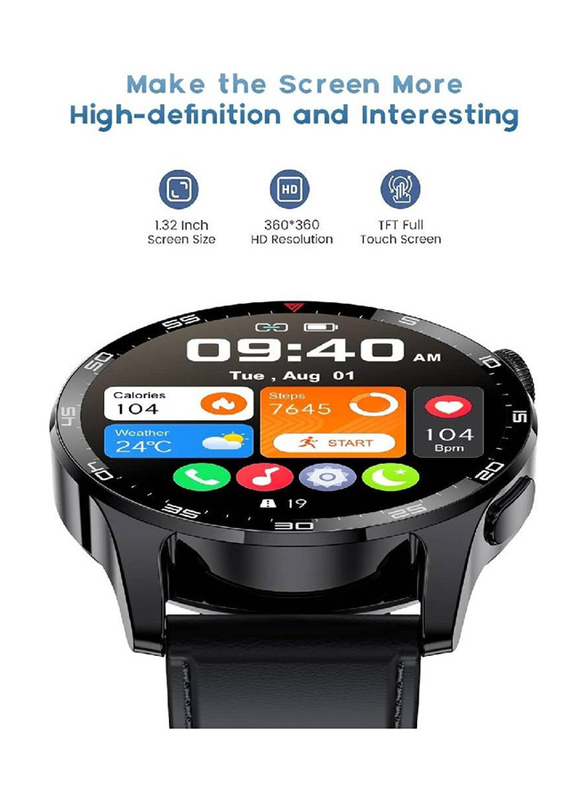Heart Rate Blood Pressure Sleep Monitor Bluetooth Call IP67 Waterproof Smartwatch for Men, Black