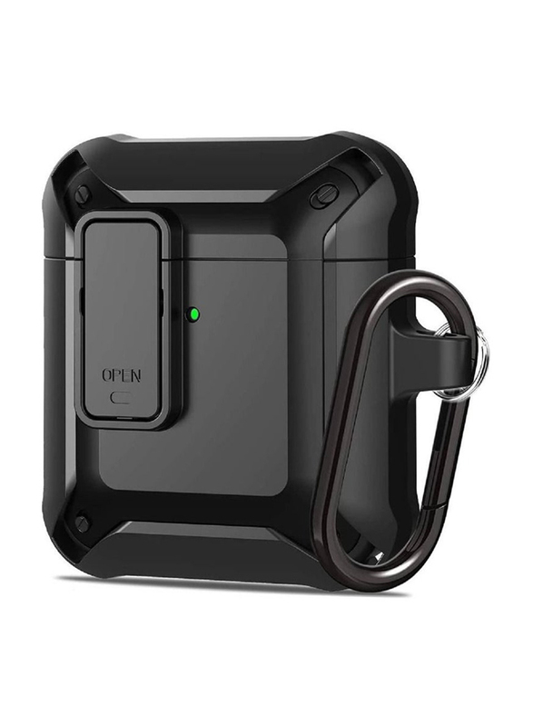 Gennext Protective Shockproof Military Hard Rugged with Lock Charging Case for Apple Airpods 1 And 2, Black