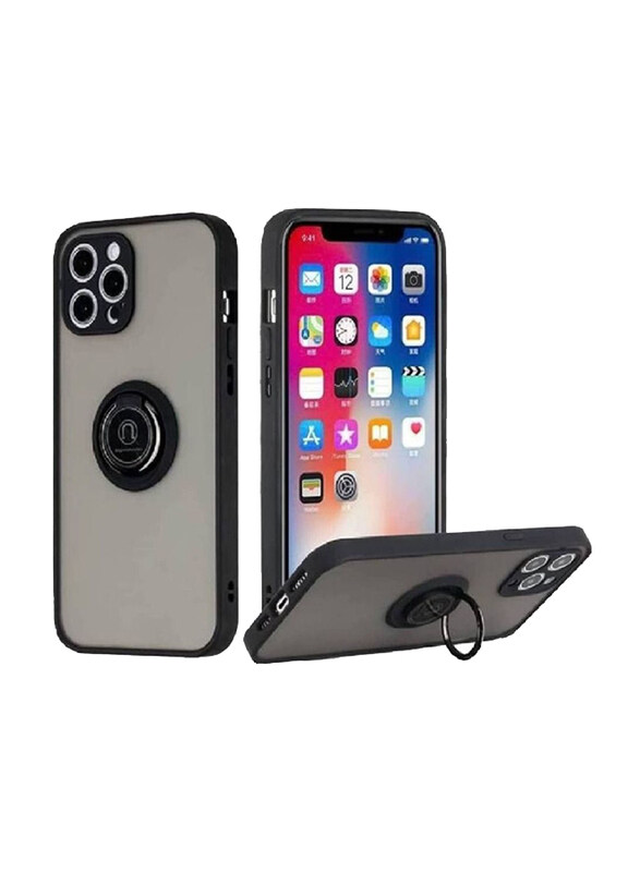 

Gennext Apple iPhone 13 Pro Metal Ring Holder Grip Kickstand Car Magnetic Mount Shockproof Matte Hard Back Mobile Phone Case Cover, Black