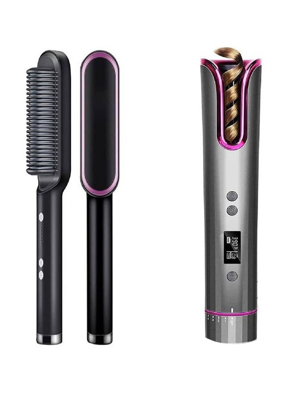 Gennext Cordless Auto Hair Curler & Hair Straightener Brush, 2 Pieces, Multicolour