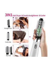 Gennext 3-in-1 Hair Rotating Straightener Brush for Hair Dryer, White