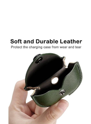 Leather Protective Skin Case Cover with Keychain & Lock for Apple AirPods 3, Army Green