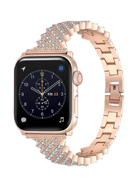 

Gennext Bling Diamond Stainless Steel Strap for Apple Watch Series 7/6/5/4/3/2/1/SE 41mm 40mm 38mm, Rose Gold