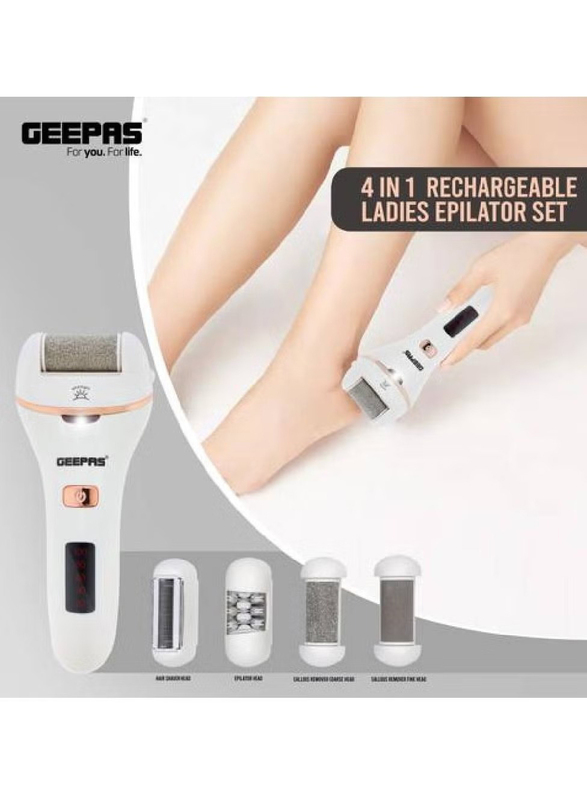 Geepas 4-in-1 Rechargeable 2 Speed Setting Hair Shaver Head Callous Remover Fine Head Epilator, GLS86059, White