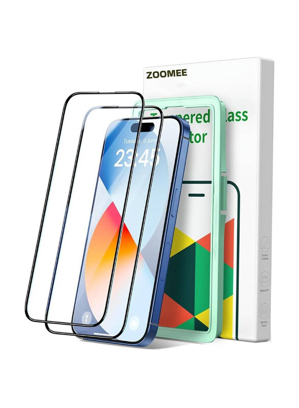 

Zoomee Apple iPhone 15 Pro Max 6.7-inch Anti-Fingerprint Bubble Free HD Clear Easy Installation 9H Tempered Glass Screen Protector, 2 Pieces, Clear