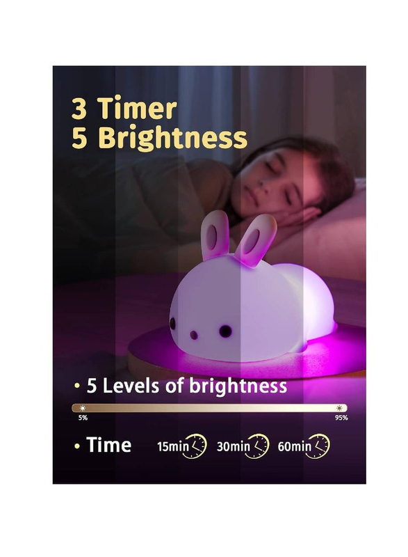 Adjustable Silicone Soft Bunny Night Light with Touch Sensor, White