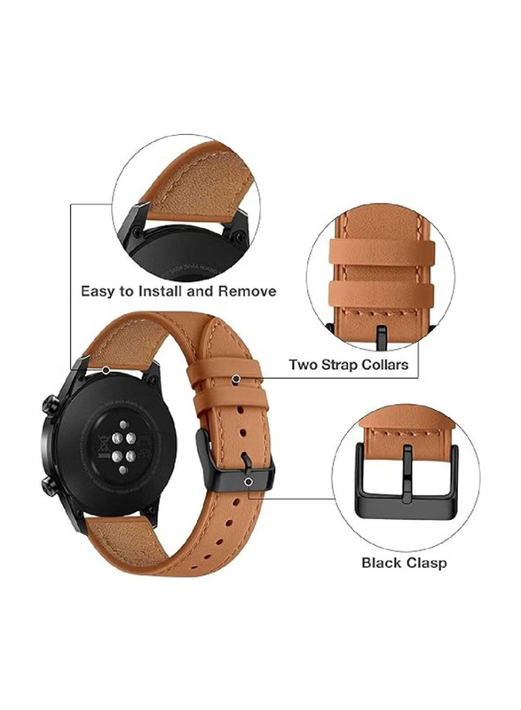 Gennext Replacement Genuine Leather Sport Strap for Huawei Watch GT2 Pro/GT4 46mm/4 Pro/Watch 4/Watch Ultimate/GT3 46mm/Watch 3/Watch 3 Pro/GT3 Pro, Brown