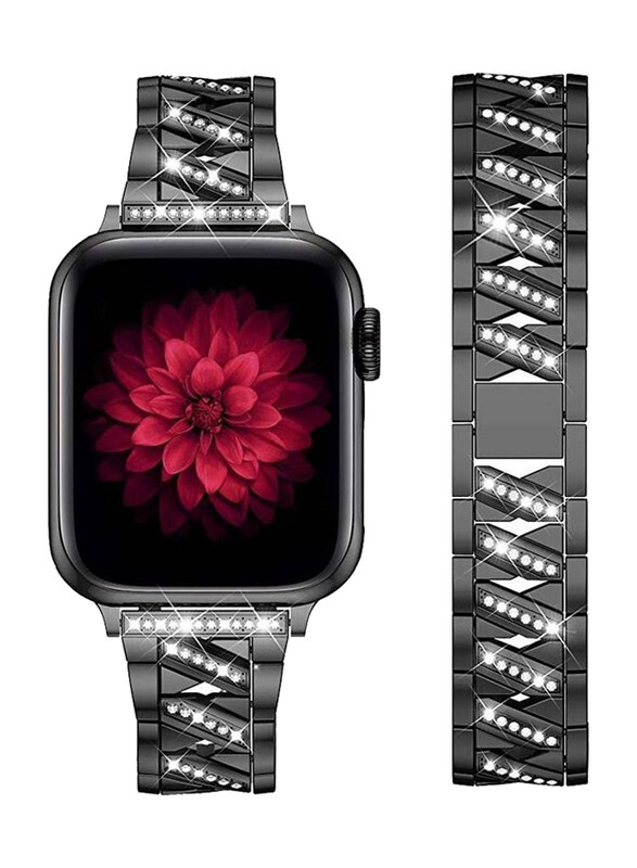 

Gennext Bling Shining Luxury Jewellery Diamond Metal Wristband Strap for Apple Watch Series Series SE 7/6/5/4/3/2/1 45/44/42mm Ultra Watch 49mm, Black