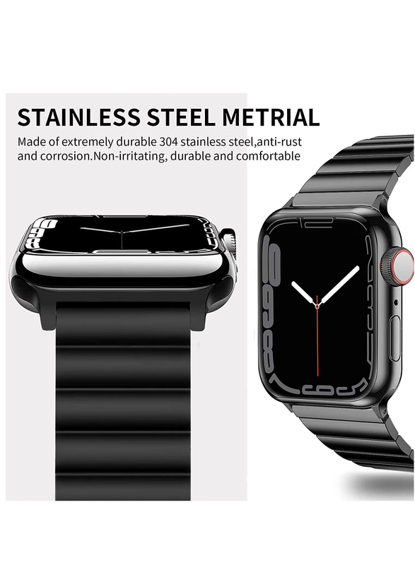 Zoomee Stainless Steel Band with Screen Protector for Apple Watch Series 3 42mm, Black