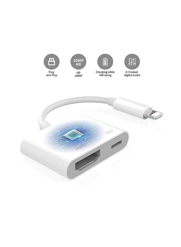 Gennext One Size HDMI Adapter, Lightning Male to HDMI Adapter, MFi Certified for Apple Devices, White