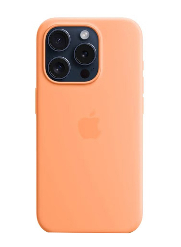 Gennext Apple iPhone 15 Pro Slim Liquid Silicone Shockproof Protective Anti-Scratch Microfiber Phone Phone Back Case Cover, Orange