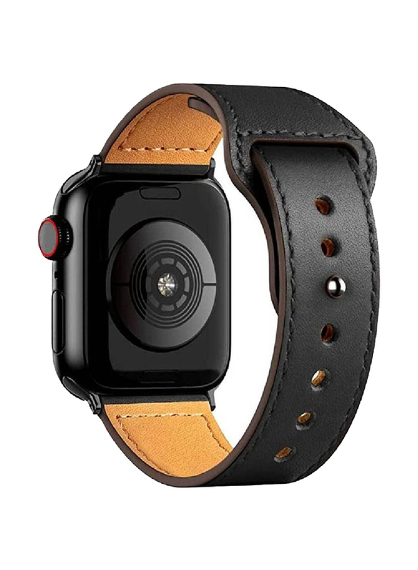 Replacement Genuine Leather Band for Apple Series 8/7/6/5/4/3/2/1/SE 45/44/42mm, Black