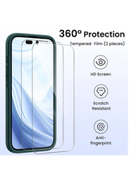Apple iPhone 15 Pro Liquid Silicone Gel Rubber Cover Camera Protection Shockproof Protective Mobile Phone Case Cover with 2-Piece Screen Protector, Green