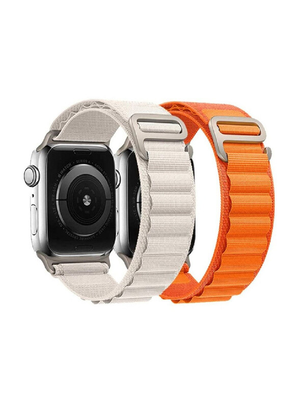 

Gennext Nylon Loop Replacement Strap for Apple Watch Series 8/7/6/5/4/3/2/1 SE 45mm 44mm/42mm/49mm, 2 Pieces, White/Orange