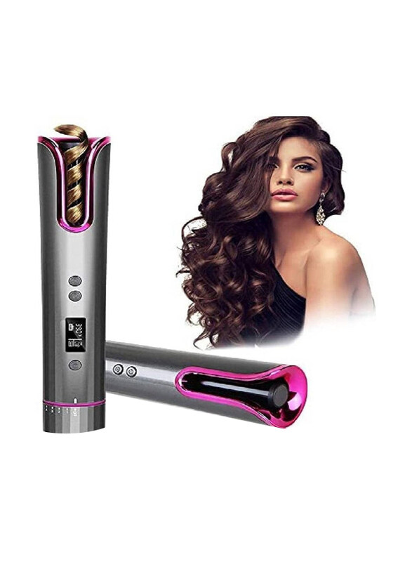 

Generic USB Cordless Auto Ceramic T Waves Hair Curling Iron, Grey