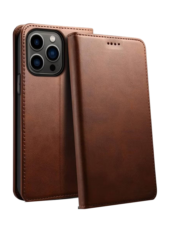 Apple iPhone 15 Pro Max 6.7" Protective Leather Kickstand Wallet Case With Card Holder And Phone Grip Cover, Brown