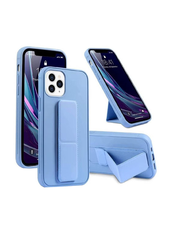 Apple iPhone 14 Pro Max Magnetic Foldable Back Stand with Finger Strap & Hand Grip Case Cover, Blue