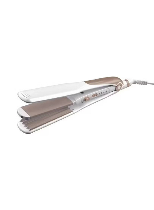 Gennext 2-in-1 Ceramic Hair Straightener with Crimper, White/Brown