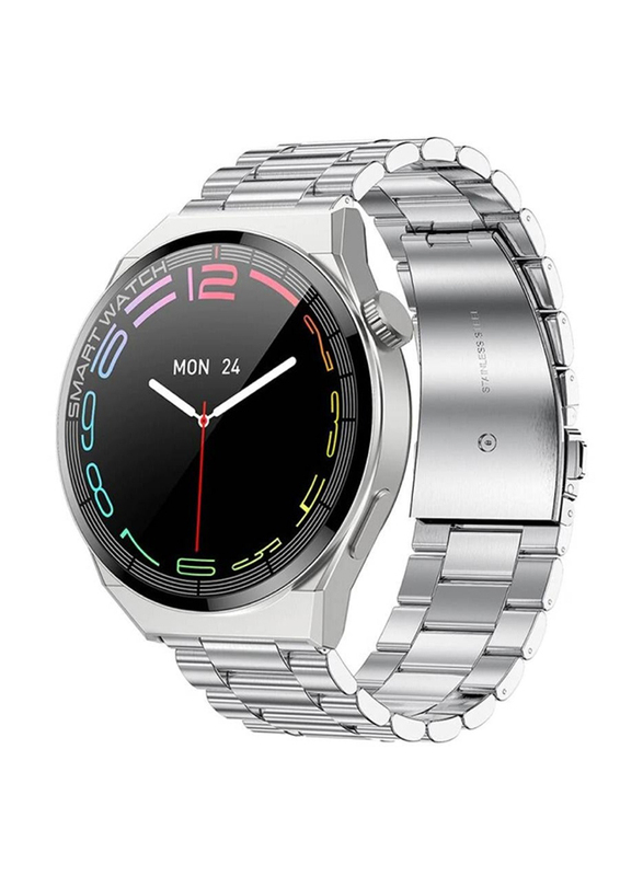 HD Screen Wireless Charging Bluetooth Calling IP67 Waterproof Smartwatch with Stainless Steel Band, Silver