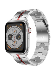 Gennext Stainless Steel Metal Replacement Band for Apple Watch Band 44mm/42mm, Red/Silver