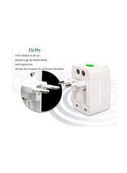 Universal Travel Adapter with Dual-USB Charging Ports, 2 Pieces, White
