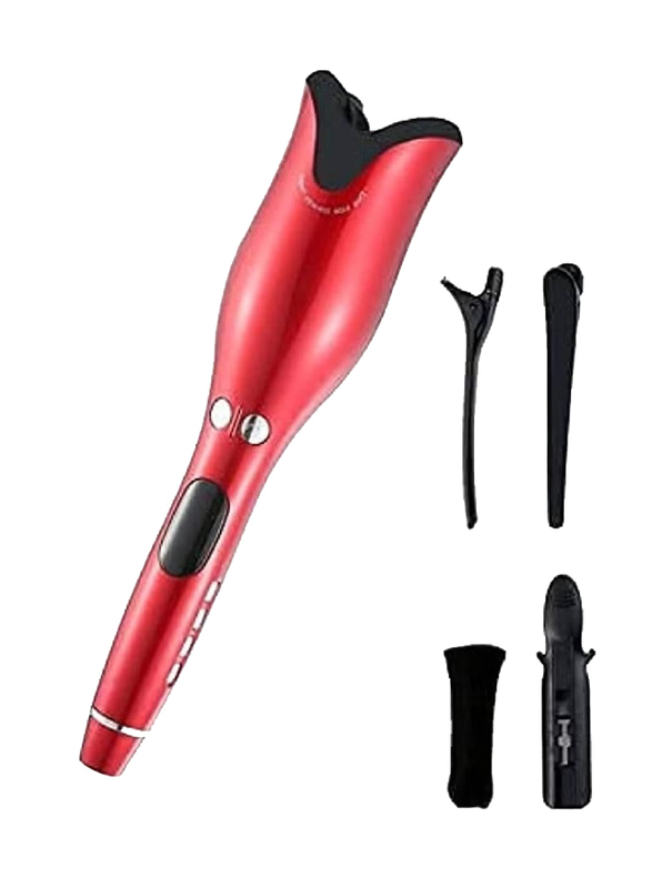 Gennext Multi-Automatic Hair Curler Hair Curling Iron LCD Ceramic Rotating Hair Waver Magic Curling Wand Irons Hair Styling Tools, Red