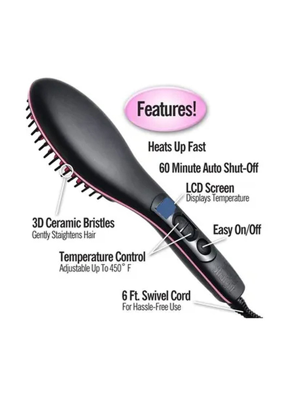 2-in-1 Ceramic Hair Straightener Brush, Black