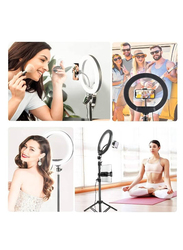 Gennext 10" Selfie Ring Light with 210CM Long Tripod Stand & Cell Phone Holder, Black