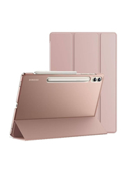 Samsung Galaxy Tab S9 Plus Translucent Back Tri-Fold Stand Protective Tablet Case Cover Auto Wake Sleep, Rose Gold