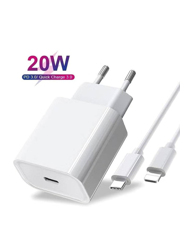 Gennext 20W PD Fast Charger Adapter, with Lightning Charging Cable for Smartphones, White
