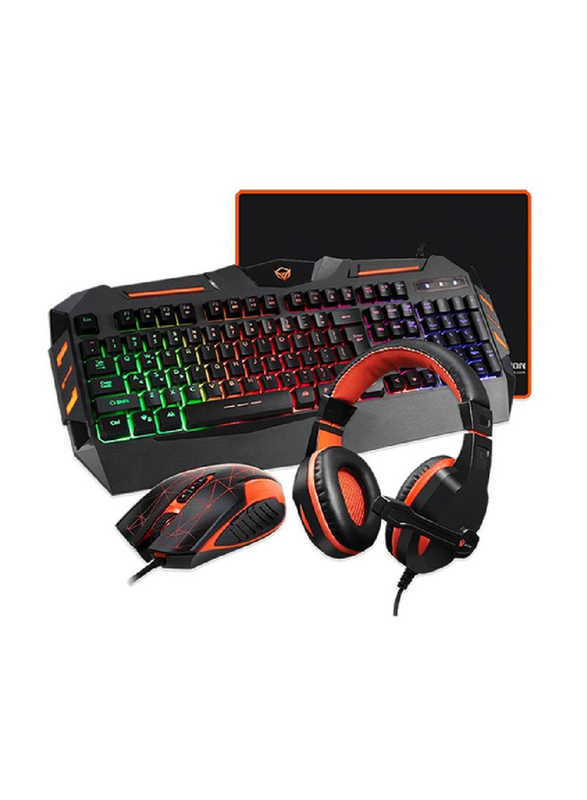 Gennext 4-In-1 Gaming Combo with Wired English Gaming Keyboard, Headphone, Mouse & Mouse Pad, Red/Black