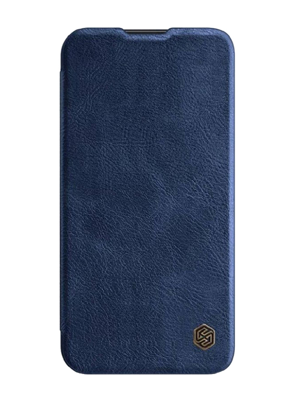 Nillkin Apple iPhone 14 Plus Premium Leather Durable Shockproof Wallet Flip Mobile Phone Case Cover with Card Holder, Blue