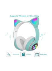 Gennext LED Light Cat Wireless Over-Ear Headphones, Sky Blue/White