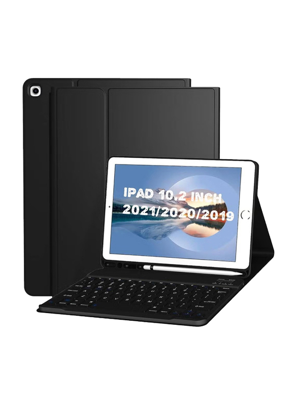 Gennext Pencil Holder Detachable Wireless Bluetooth Keyboard Folio Stand Cover for iPad 10.2” 9th/8th/7th Generation, Black