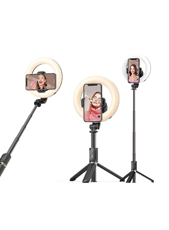 Gennext Selfie Ring Light Tripod Bluetooth Selfie Stick Cell Phone Holder, Black