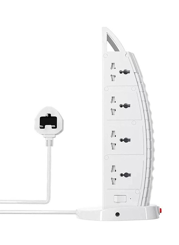 Gennext 2500W Burj Tower Extension Lead Surge Protected Multi-Sockets Wall Charger with 2 Meter Cable, White